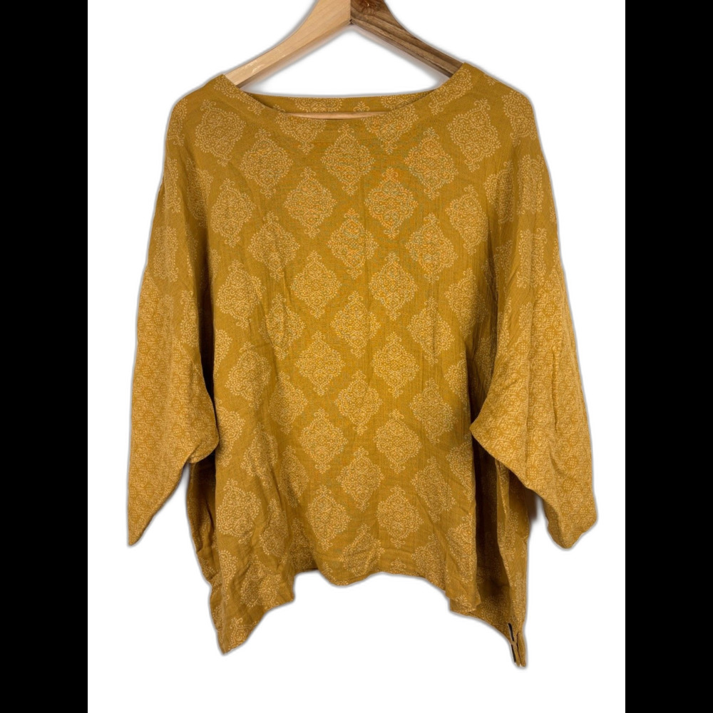 J. Jill PureJill Top Large Relaxed Yellow Cotton Boxy Lagenlook Gauzy Coastal